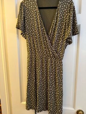 GAP Olive Green Floral Wrap Midi Dress